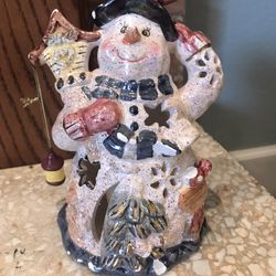 Glass Snowman Candle Holder