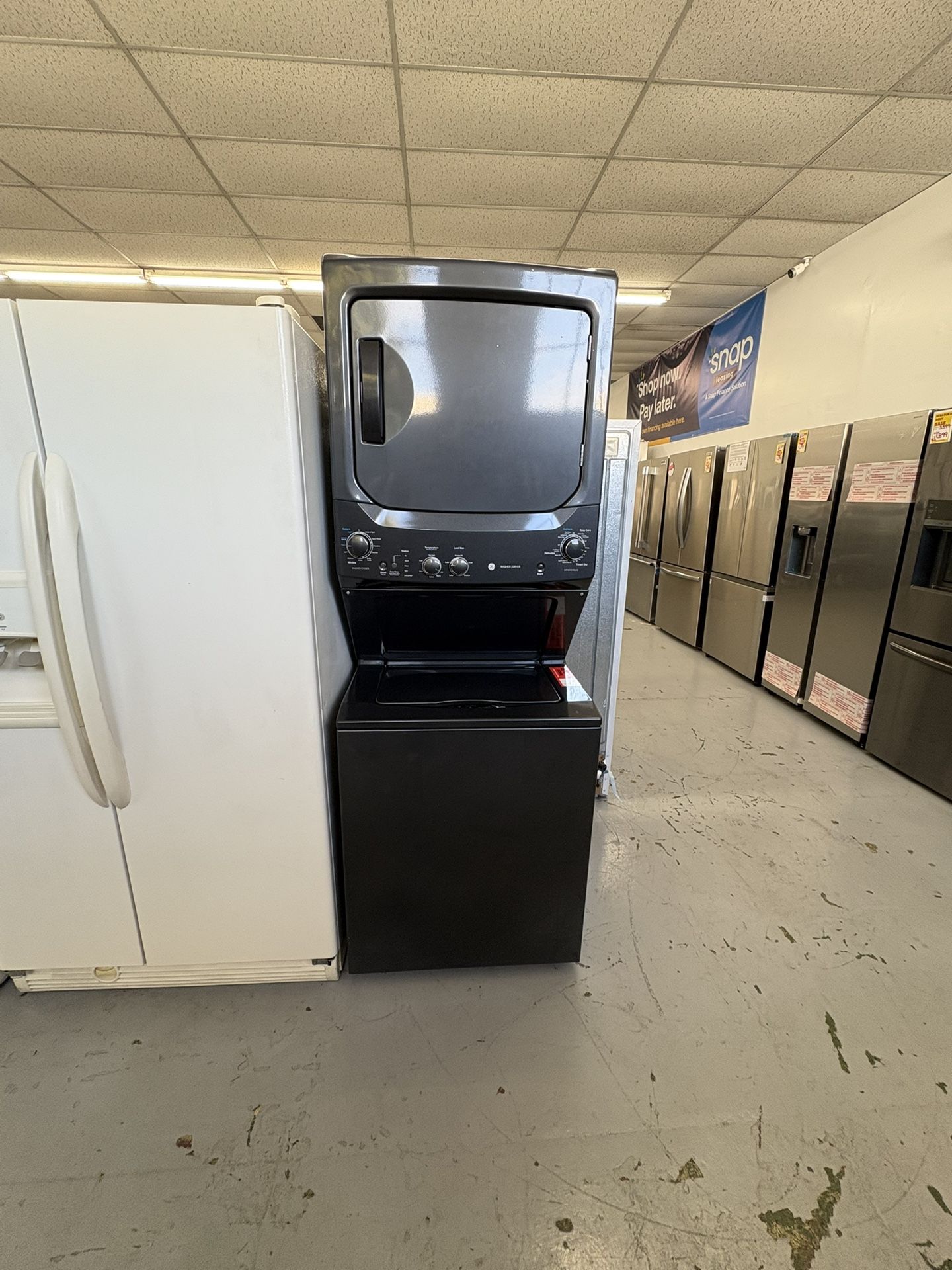 Used GE 3.8 cu. ft. Washer 5.9 cu. ft. Gas Dryer Combo in Diamond Gray / 3 Months Warranty