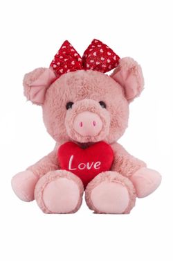 Adorable! Furry 💗🐷🎀 BLUSH PINK “LOVE” PIG 🎀🐷💗15-in Plush