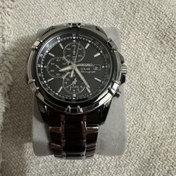 Seiko Men's Two Tone Stainless Steel Solar Chronograph Watch - SSC143