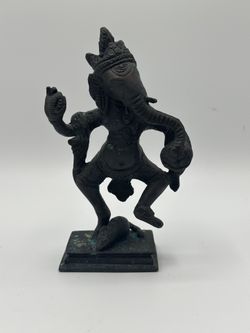 Vintage Brass Dancing Ganesha Statue – Made in India – 6.5 Inches Tall