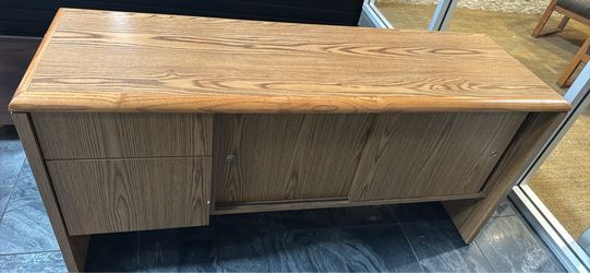 Oak Wood Office Credenza with Sliding Doors