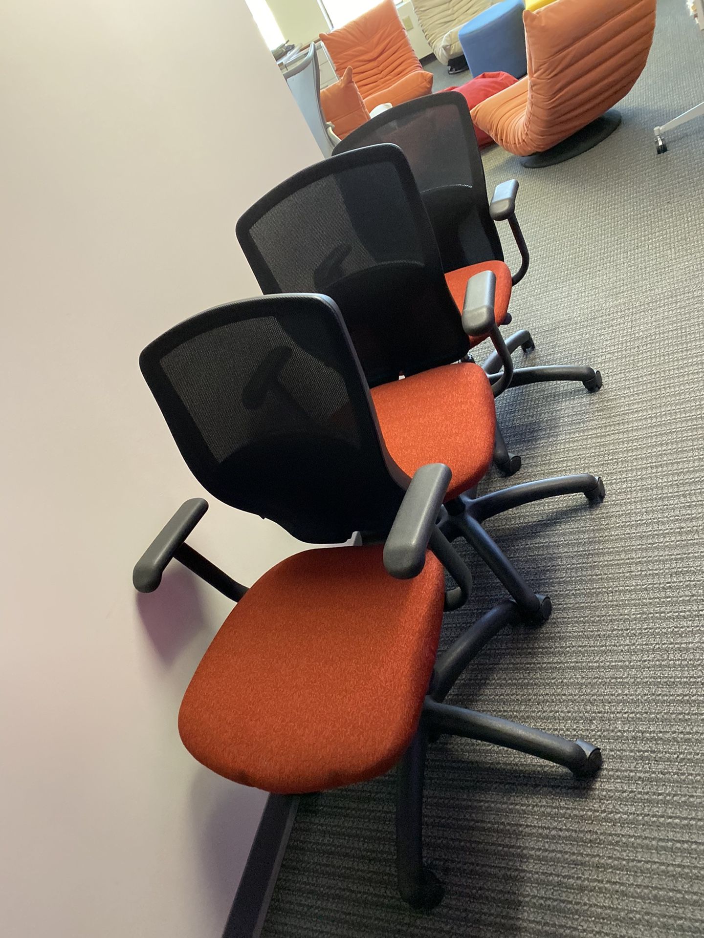 3 Office Chairs (Red/Orange)