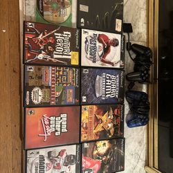 10 Ps2 Games, 2 Controllers And 1 Memory Card