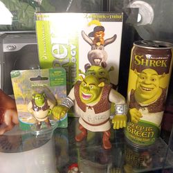 Shrek Collectibles Bundle – Figures, DVD, Drink Can