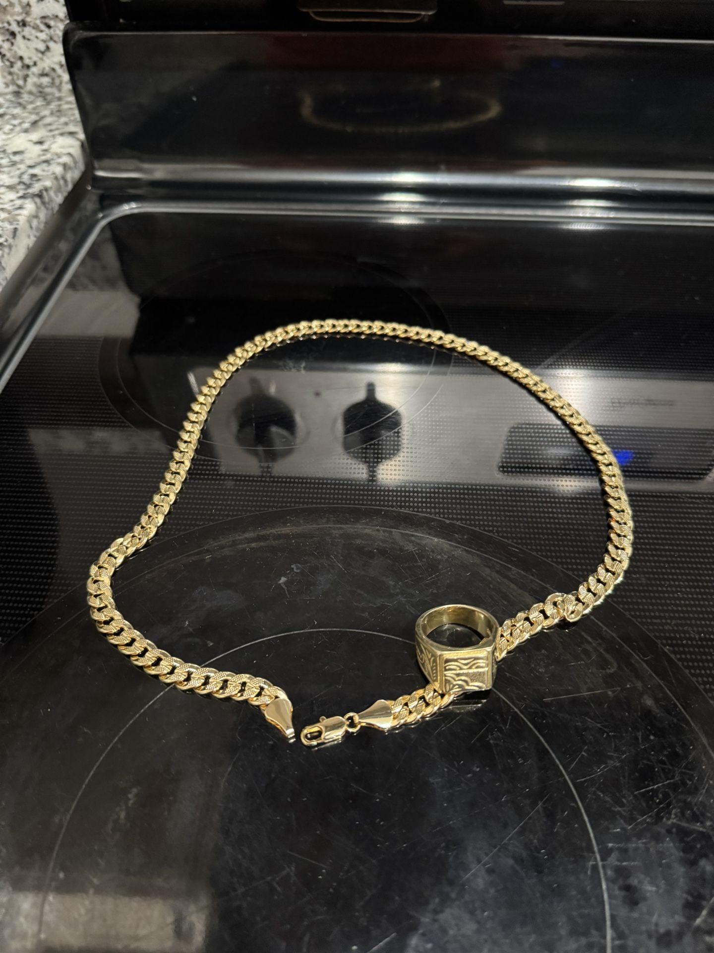 18k Plated Chain And Ring