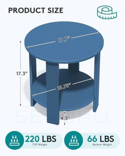 🥨1Pcs($39)or 2Pcs($75) SERWALL Round Adirondack Side Table, 2-Tier HDPE Outdoor End Table – Navy 2-Tier HDPE Outdoor End Table, Sturdy Round Side Tab