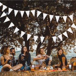 (522) 300 Feet Blank Pennant Banners Flags String Hanging DIY 180 Pcs Triangle Bunting Pennant Garland for Grand Opening Graduation Birthday Party Dec