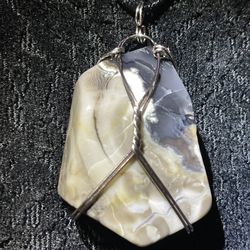 Volcano Agate Pendant Wrapped In Copper Wire Uv Reactive