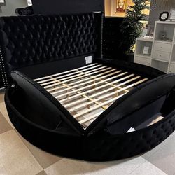 [OM] 🟪 Only $45 initial then take it home 🏡 Brand New Delilah Queen Size Balck Circle Bed Frame With Storage 