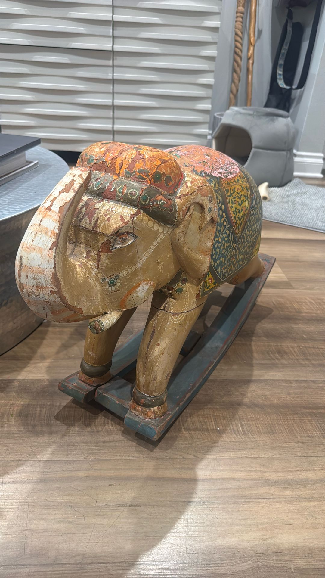 Antique Rocking Wood Painted Elephant