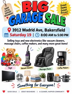 Super Garage Sale: Coffee Maker, air fryer, microwaves, Kids toys