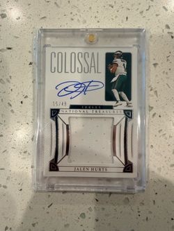 Jalen Hurts National Treasures Colossal Auto Patch Card 15/49