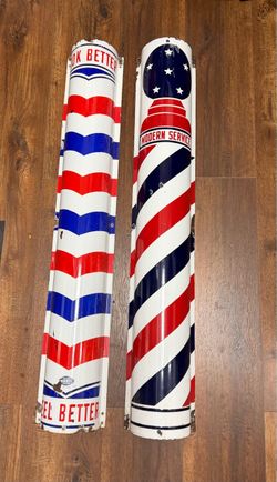 Vintage porcelain barber pole sign (set)