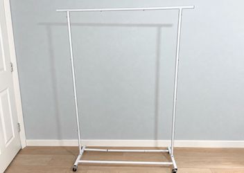 White Rolling Clothes Rack with Wheels – Portable Garment Organizer