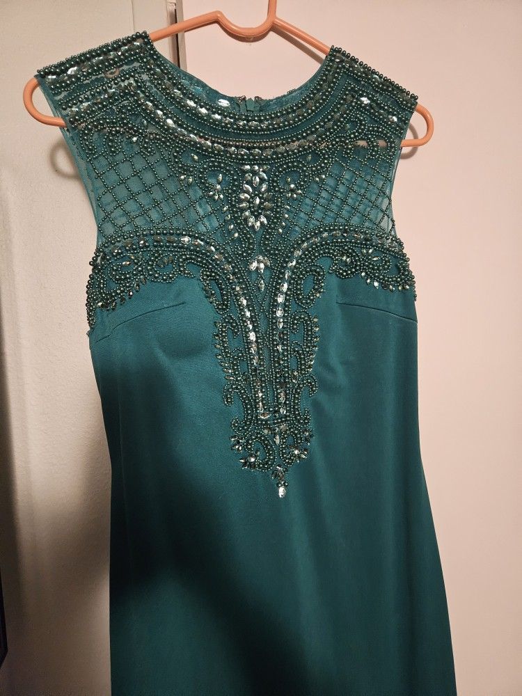 Teal Pearl Beaded Long Prom Dress - www.rajagirimanappuram.com