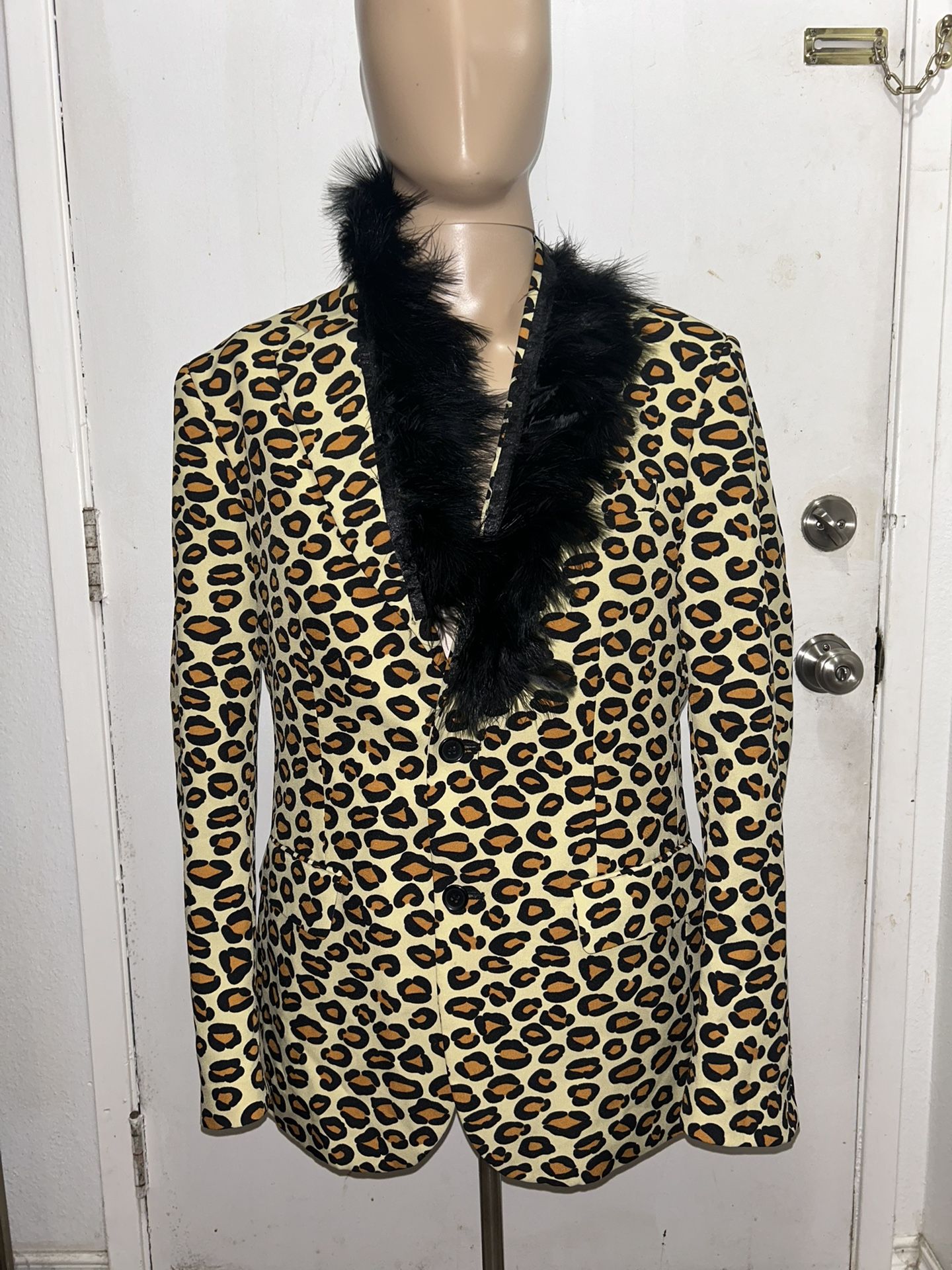 Opposuits Mens Blazer Jacket US 40 EU 50 Leopard Print Animal Artsy Disco Funky