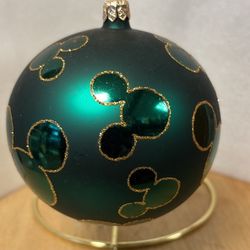 Disney Mickey Mouse Green & Gold Glass Ornament 