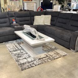 Beautiful Furniture Power Sofa Sectional 3Recliners For $1999 Color Gray And White