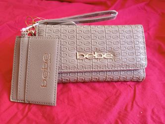 Bebe Monogram Flap Wristlet Wallet with Matching Clip-On Card Holder Set