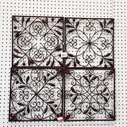 🏡 Rustic Brown Metal Wall Decor – Set of 4 (14” x 14”) – Brand New 🏡