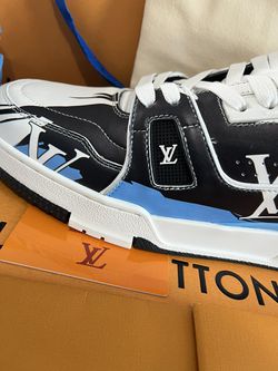 Louis Vuitton Blue/White Leather and Denim LV Trainer Sneakers Size 44  Louis Vuitton