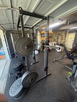 Titan Fitness T-2 rack with Fringe Sport Bob Smith Machine rack attachment