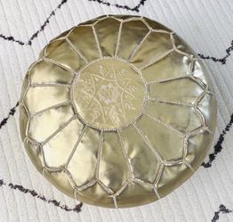 Gold Leather Moroccan Pouf