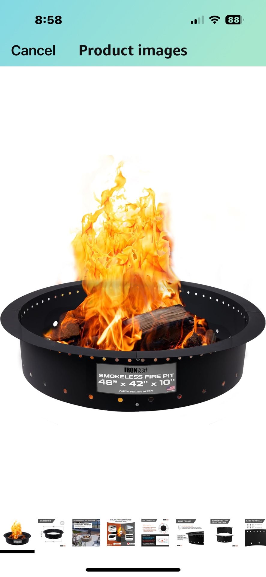 Brand New 48” Fire Pit Ring, Heavy Duty Stainless Steel Smokeless Fire Ring Insert Liner 42”Inner/48” Outer, With 50”Weatherproof Fire Pit Cover