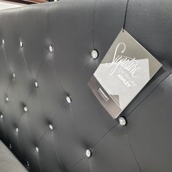 New Black Diamond Leather Wrapped Bed KING