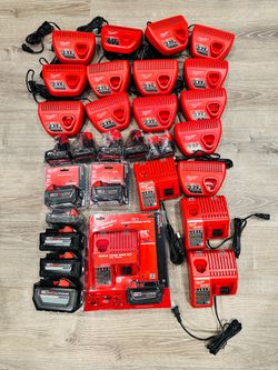 Milwaukee m18 & m12 battery’s & chargers all new different prices form $10-$140 each firm pick up only see description below for pricing