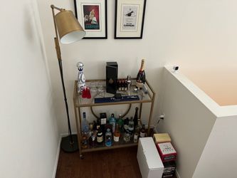 Gold Two-Tier Bar Cart with Glass Shelves