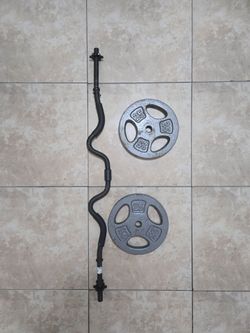 💪 EZ Curl Bar + 50 LBS Weight Plates – Home Gym Set!