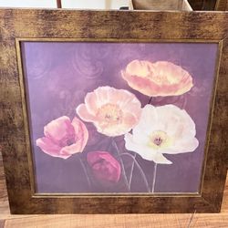 Large Framed Floral Wall Art – 2010 Decorator Print – 34x34