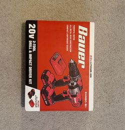 BAUER 20V, 2-Tool Cordless Drill and Impact Driver Kit with (2) 1.5 Ah Batteries and Charger