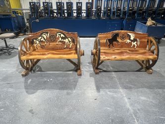 Set of Hand-carved Mexican rustic benches