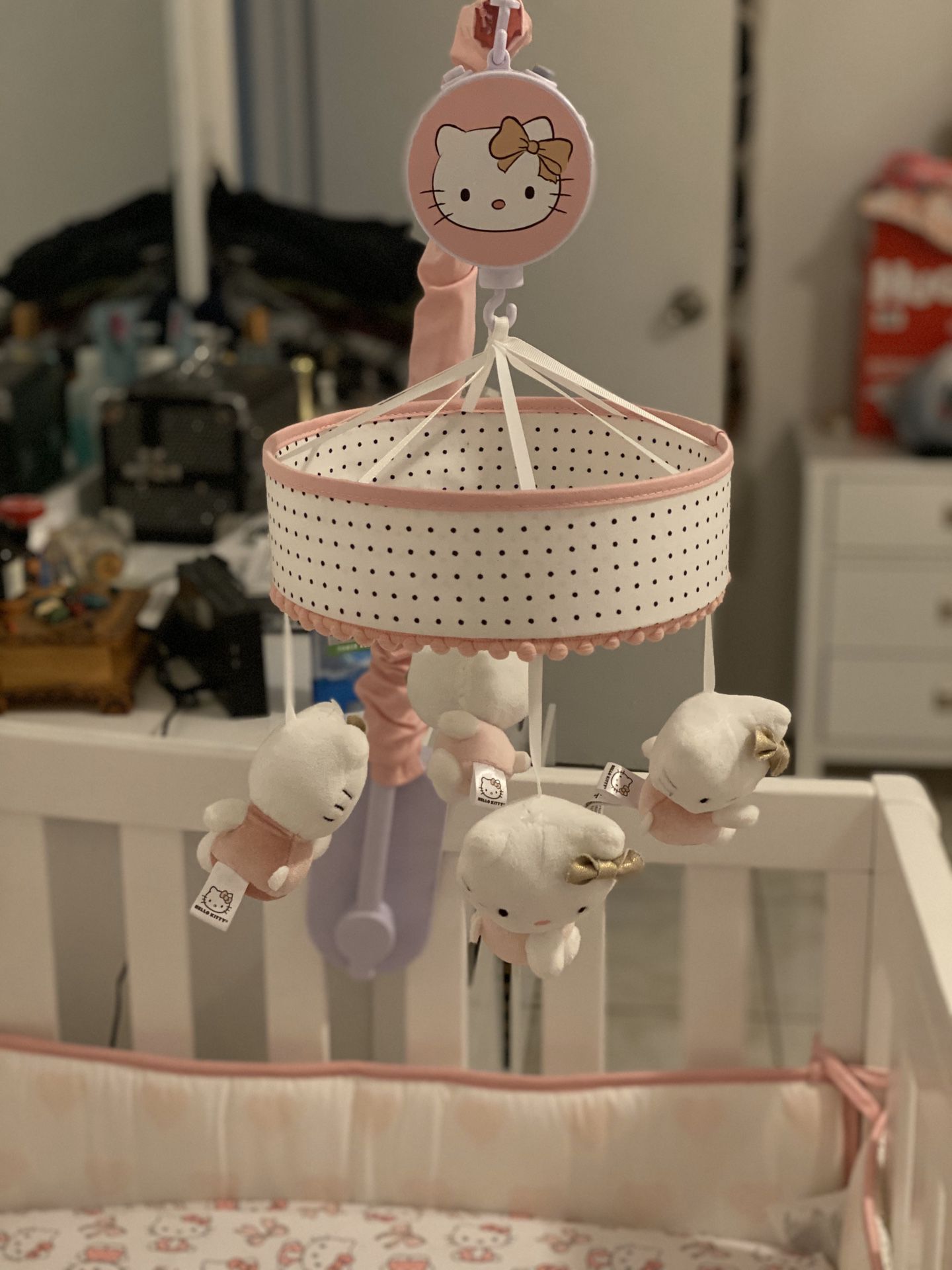 Hello Kitty Pink/Gold/White Musical Baby Crib Mobile