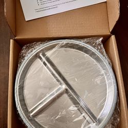 Toddler Plates Non-Toxic Divided,Food-Grade Silicone Baby Plates,Dishwasher Safe,3 Packs,  Stainless Steel Baby Plates with Suction Base 9" , 3pcs  Br