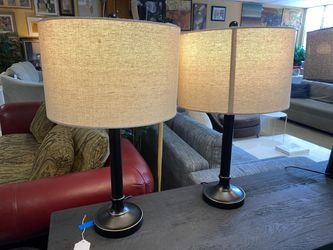 Modern Black & Brass Table Lamps (Set of 2)