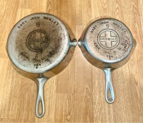 Vintage Griswold Cast Iron Skillet Set No. 8 & No. 5 – Large Block Logo