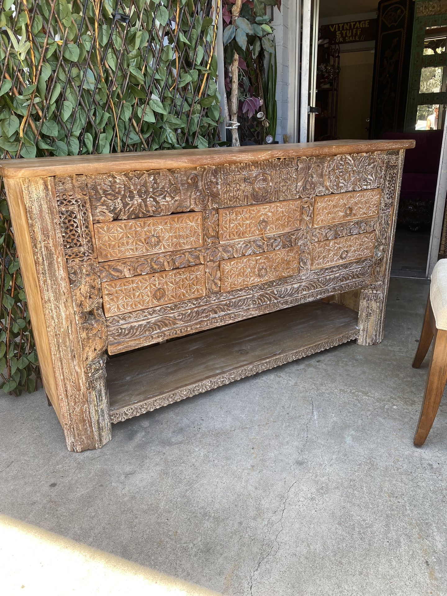 Solid Carved Wood Beautiful Style TV console hallway, entry table with drawers
