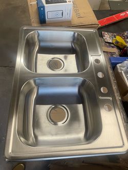 Glacier Bay 33 in. Drop-In 50/50 Double Bowl 22 Gauge Stainless Steel Kitchen Sink