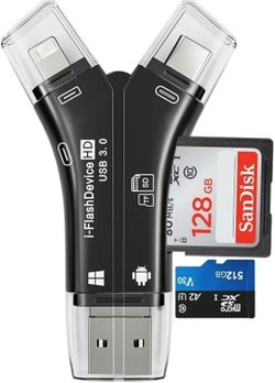 4-in-1 USB 3.0 SD/Micro SD Card Reader for iPhone, iPad, Android, Mac, Computer, Camera, Trail Camera Viewer, Portable Memory Card Reader Adapter