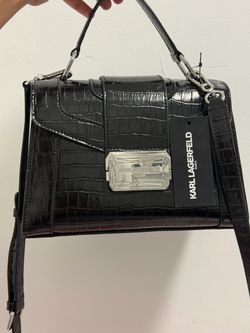 Karl Lagerfeld Paris Black Croc-Embossed Handbag