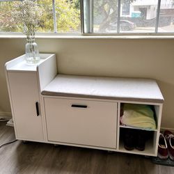 Entryway Bench with Shoe Storage - White 
