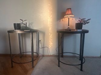 Pair of 24" Rustic Round Accent Tables with Built-In Mirror Tops (2)