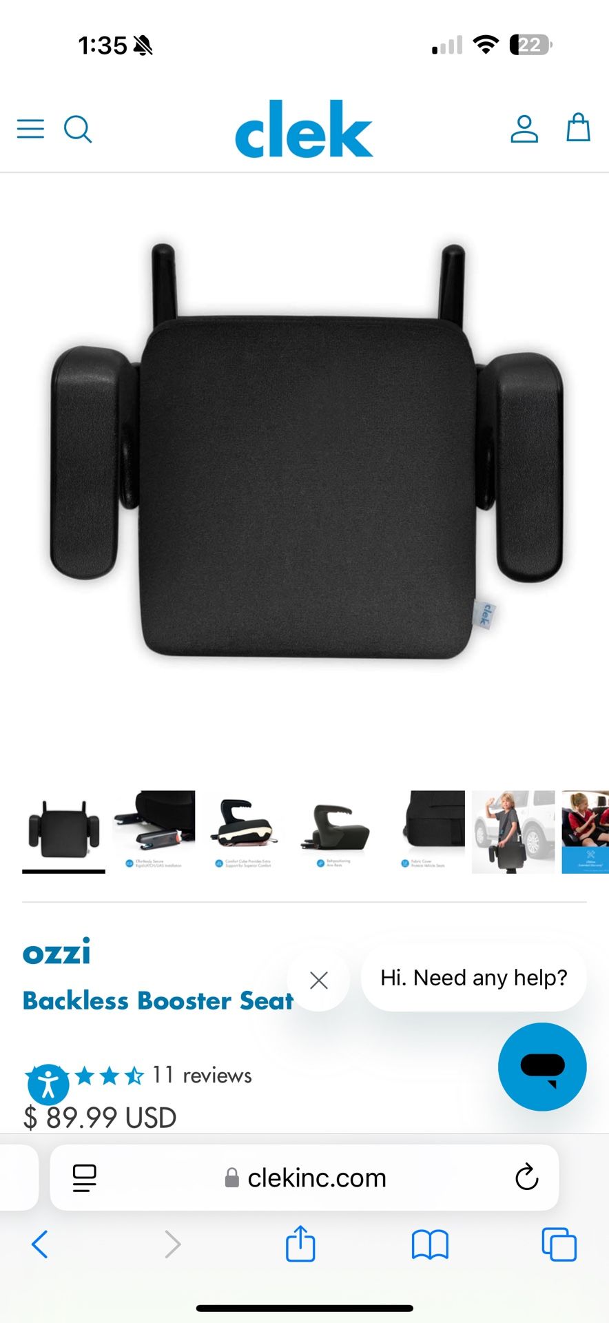 Used Clek Ozzi Backless Booster Seat
