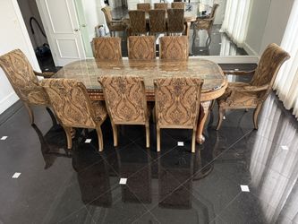 Hand Designed Elephant Print Dining Table Seats 8