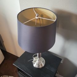 Silver Lamp With  Dark Gray Lamp Shade