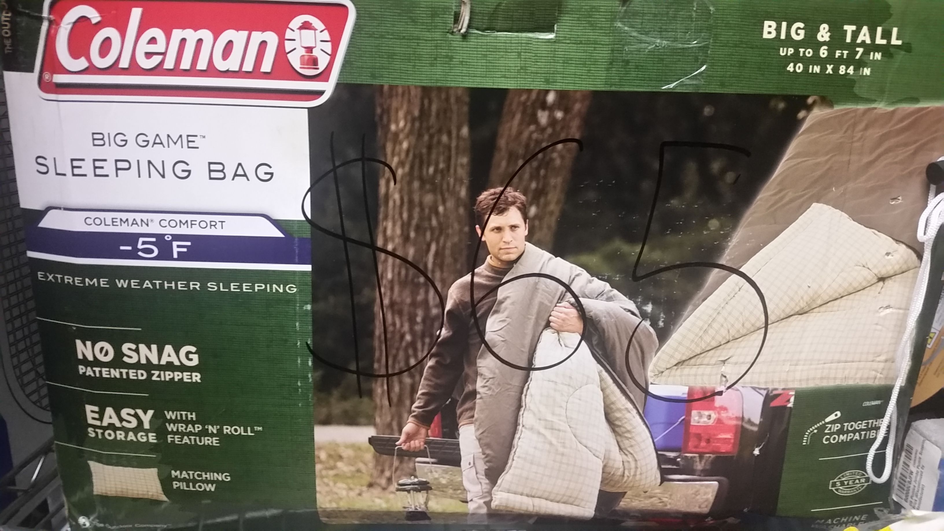 Coleman -5 degrees sleeping bag very good to have if camping right now